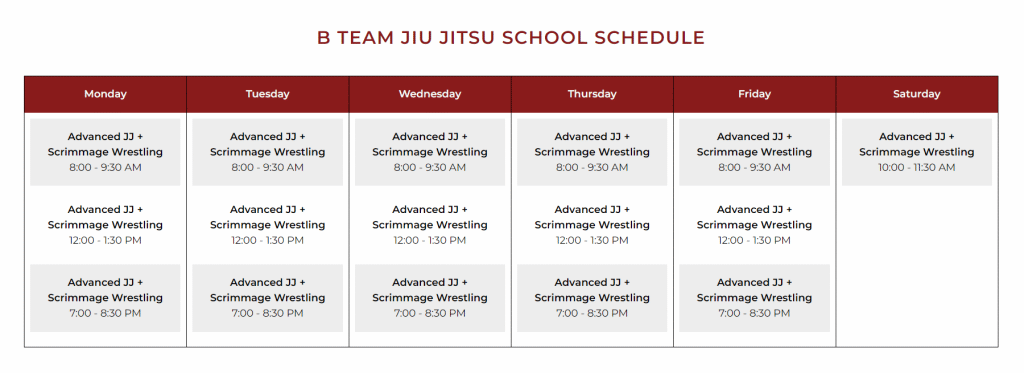 b team jiu jitsu schedule